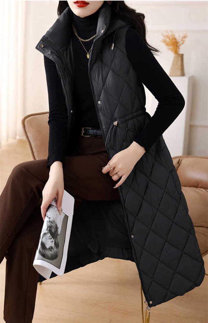 ベスト 中綿 レディース コート ロングベスト ダウンベスト 中綿ベスト ロング ダウン フード付き 取り外し可能 アウター ダウン風 秋 冬 キルティングベスト ファスナー ポケット 厚手 無地 ゆ