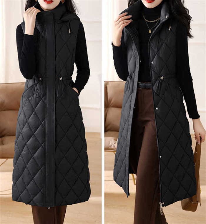 ベスト 中綿 レディース コート ロングベスト ダウンベスト 中綿ベスト ロング ダウン フード付き 取り外し可能 アウター ダウン風 秋 冬 キルティングベスト ファスナー ポケット 厚手 無地 ゆ