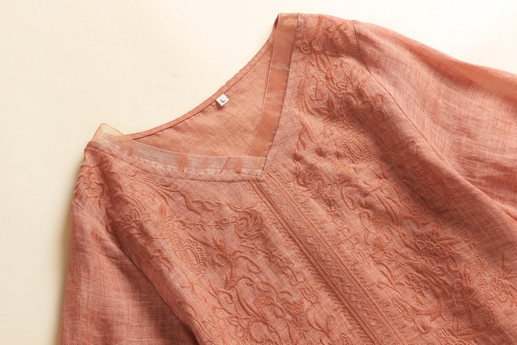 ブラウス シャツブラウス レディース トップス シャツ 半袖 半そで 五分袖 vネック 麻100％