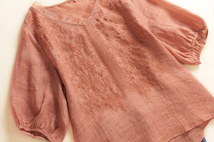 ブラウス シャツブラウス レディース トップス シャツ 半袖 半そで 五分袖 vネック 麻100％