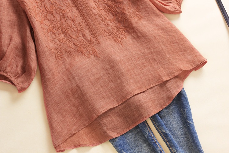 ブラウス シャツブラウス レディース トップス シャツ 半袖 半そで 五分袖 vネック 麻100％