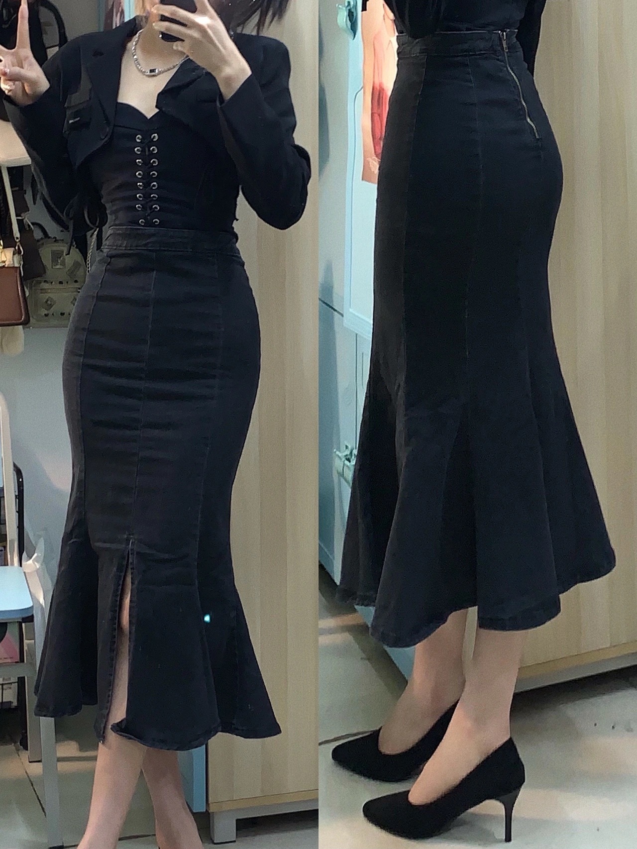 スカート レディース マーメイド スリット ロングスカート タイト スリム きれいめ 個性的 春服 夏服 秋服 冬服 3色 ミモレ 流行 トレンド スタイル 韓国 オルチャン 無地 XS S M L