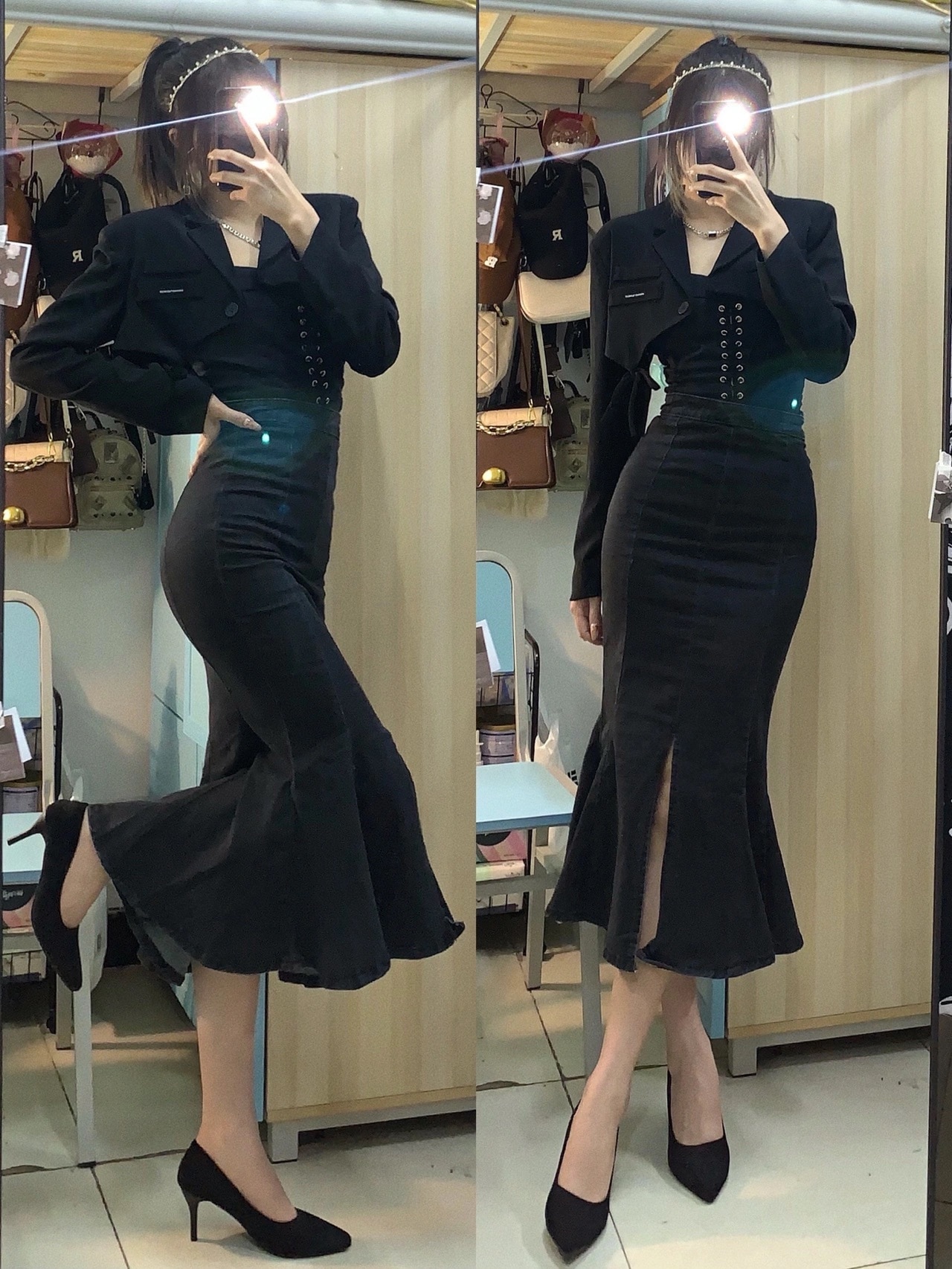 スカート レディース マーメイド スリット ロングスカート タイト スリム きれいめ 個性的 春服 夏服 秋服 冬服 3色 ミモレ 流行 トレンド スタイル 韓国 オルチャン 無地 XS S M L