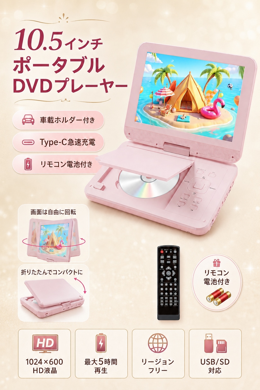ポータブルDVDプレーヤー❣️12.5型/10.5インチType-C 急速充電 Qoo10] 【業界初 type-c急速充電 モバイル