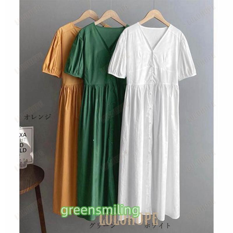 シャツワンピース パフスリーブレトロ風 シャツワンピース パフスリーブレトロ風