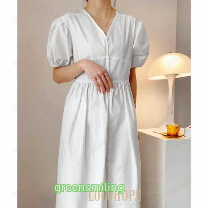 シャツワンピース パフスリーブレトロ風 シャツワンピース パフスリーブレトロ風