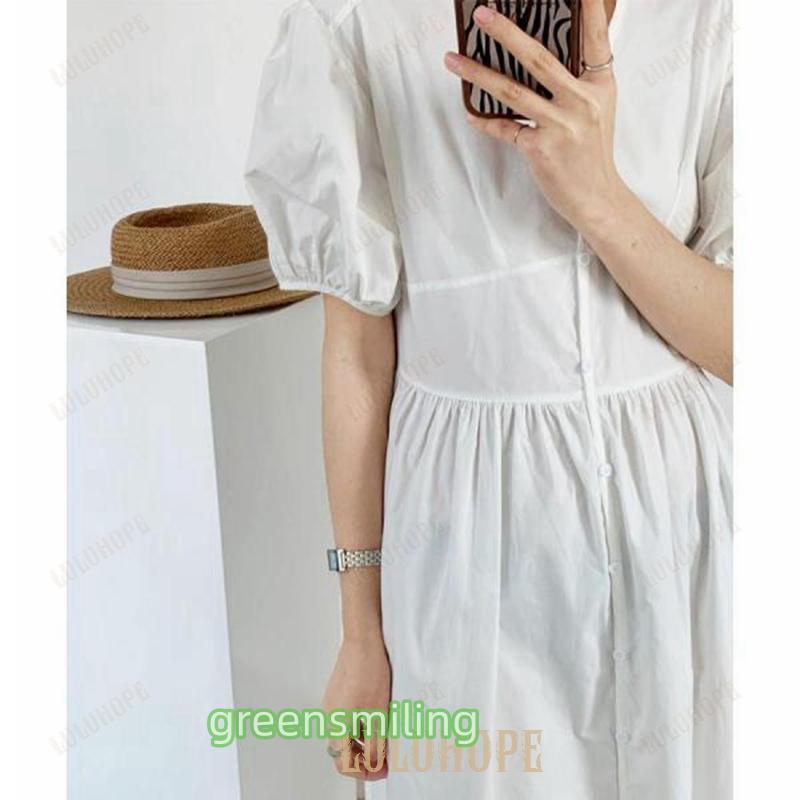 シャツワンピース パフスリーブレトロ風 シャツワンピース パフスリーブレトロ風