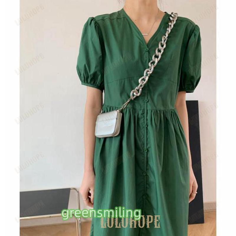 シャツワンピース パフスリーブレトロ風 シャツワンピース パフスリーブレトロ風