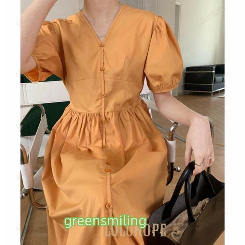 シャツワンピース パフスリーブレトロ風 シャツワンピース パフスリーブレトロ風