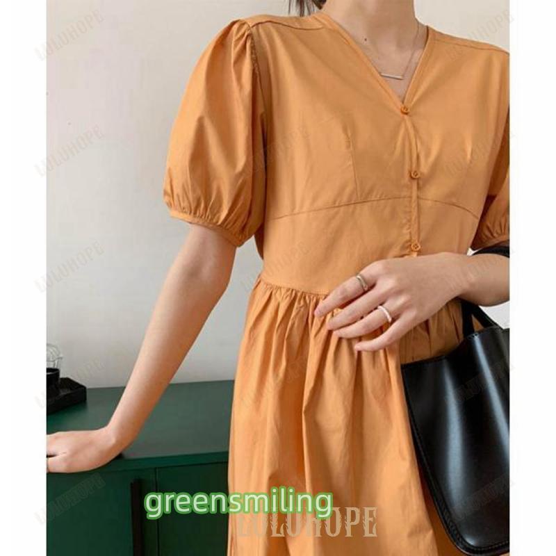 シャツワンピース パフスリーブレトロ風 シャツワンピース パフスリーブレトロ風