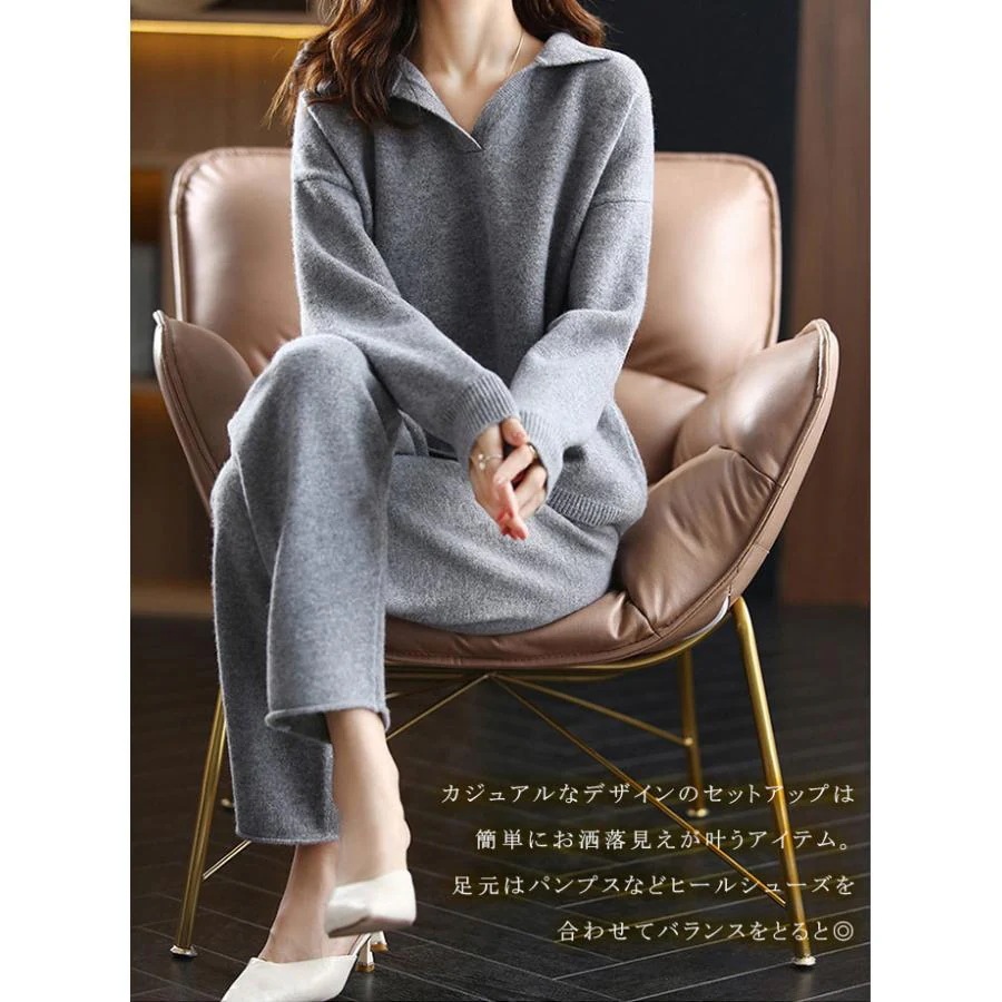 [最安値挑戦]！ニットセットアップ レディース ニット スキッパー M L ニットパンツ