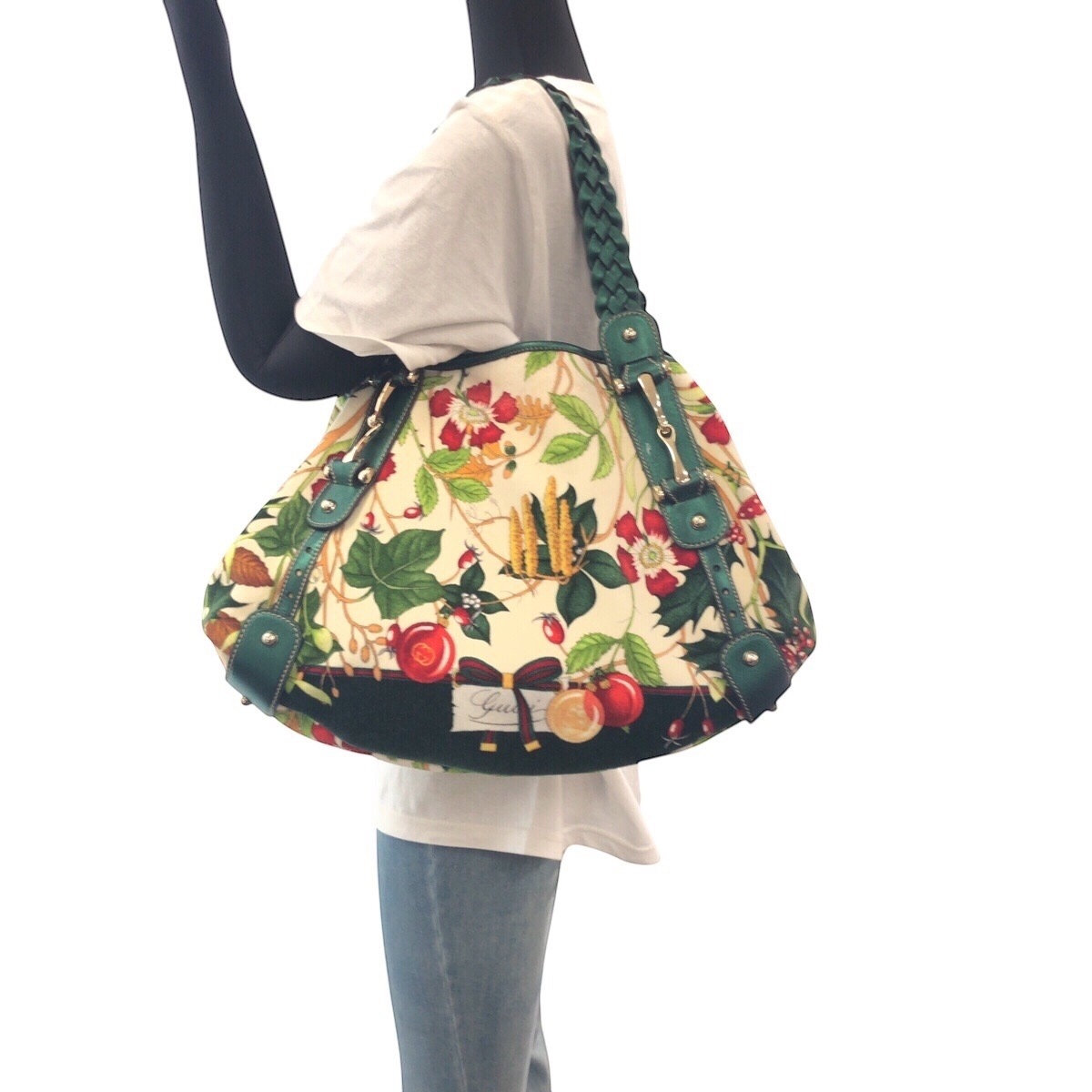 美品 ホースビット フローラルプリント グリーン マルチカラー シルバー金具 ベロア/レザー 137621 トートバッグ ショルダーバッグ レディース 501526 美品 ホースビット フローラルプリント グリーン マルチカラー シルバー金具 ベロア/レザー 137621 トートバッグ ショルダーバッグ レディース 501526