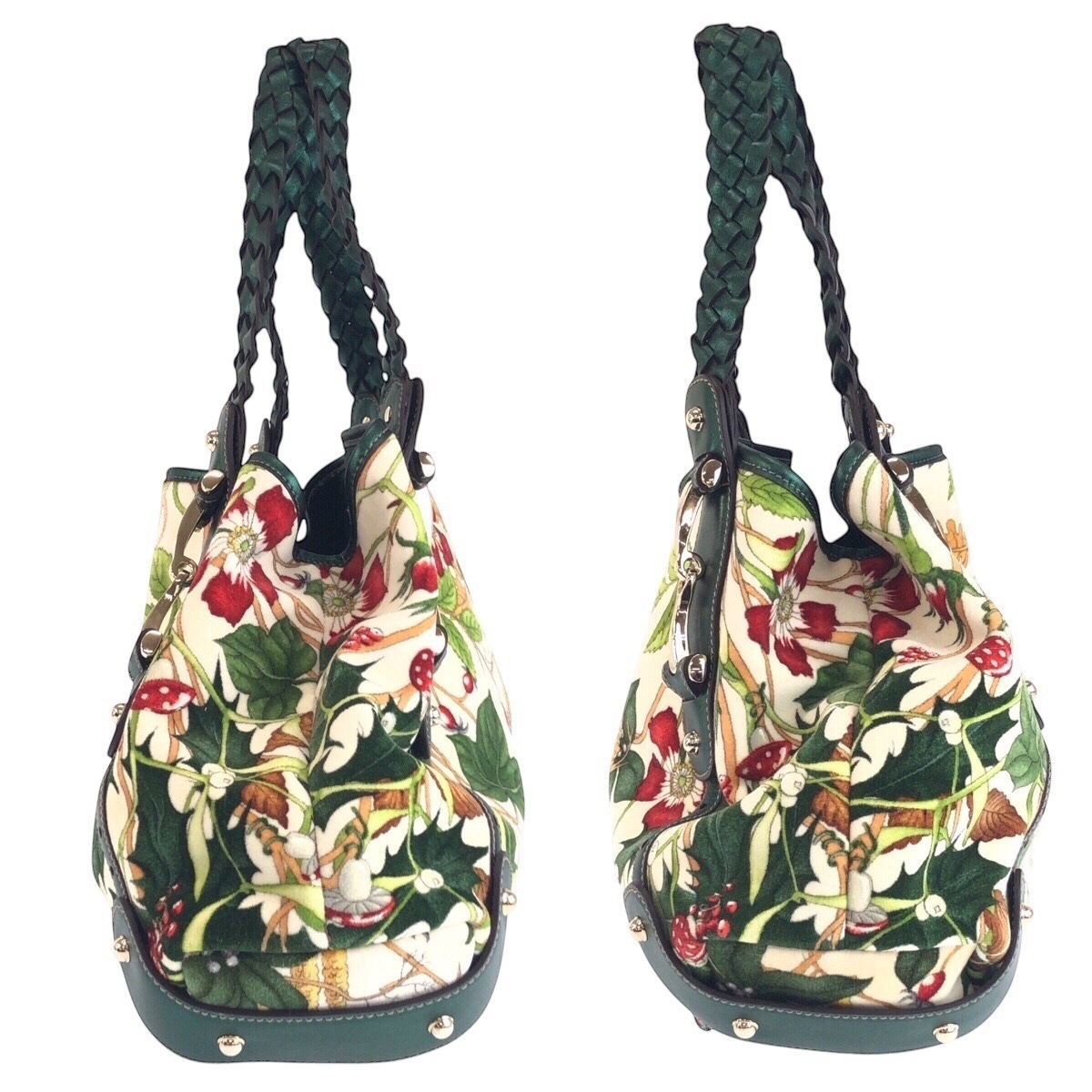 美品 ホースビット フローラルプリント グリーン マルチカラー シルバー金具 ベロア/レザー 137621 トートバッグ ショルダーバッグ レディース 501526 美品 ホースビット フローラルプリント グリーン マルチカラー シルバー金具 ベロア/レザー 137621 トートバッグ ショルダーバッグ レディース 501526