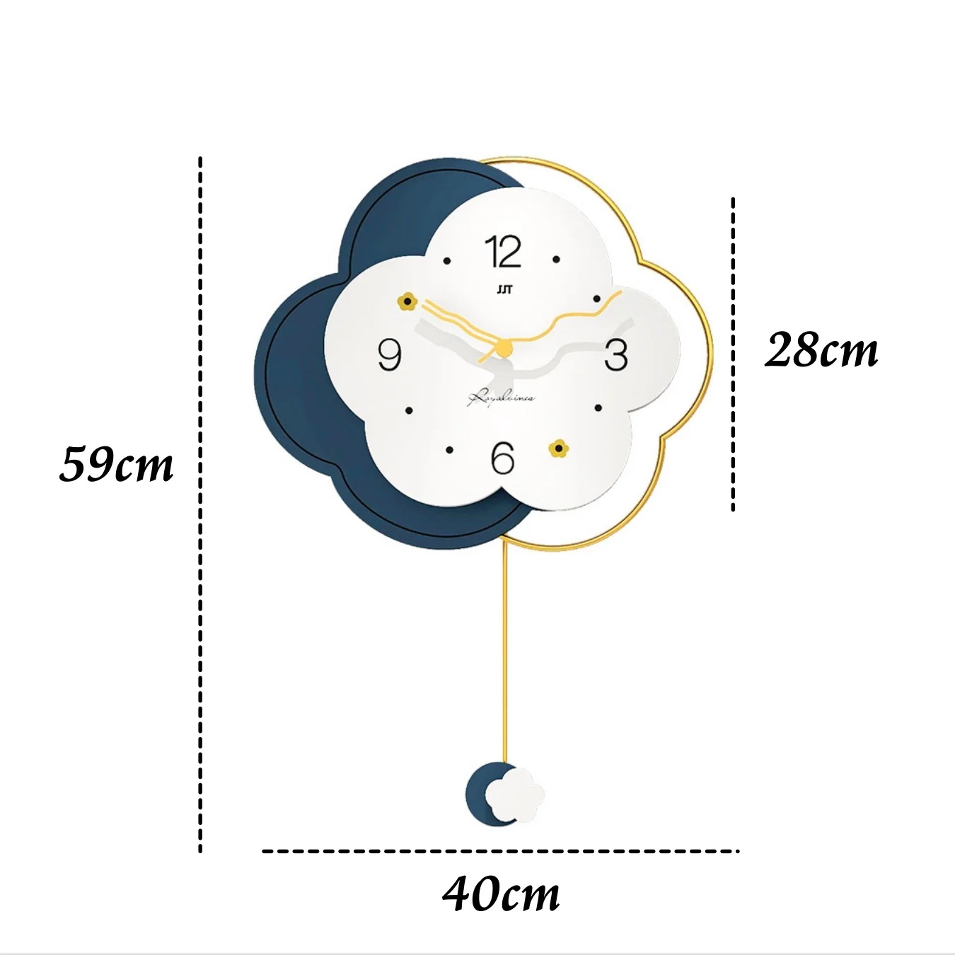花 フラワー ホワイト ネイビー クロック 掛け時計 見やすい文字盤 リビング おしゃれ インテリア 静か アナログ時計 振り子時計 電池式 静音設計