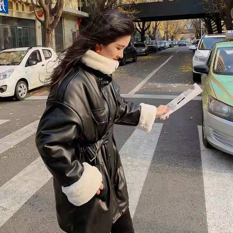 レトロ レザージャケット 秋冬 中綿コート レディース 裏起毛 ラムズフリース オーバーコートブルゾン