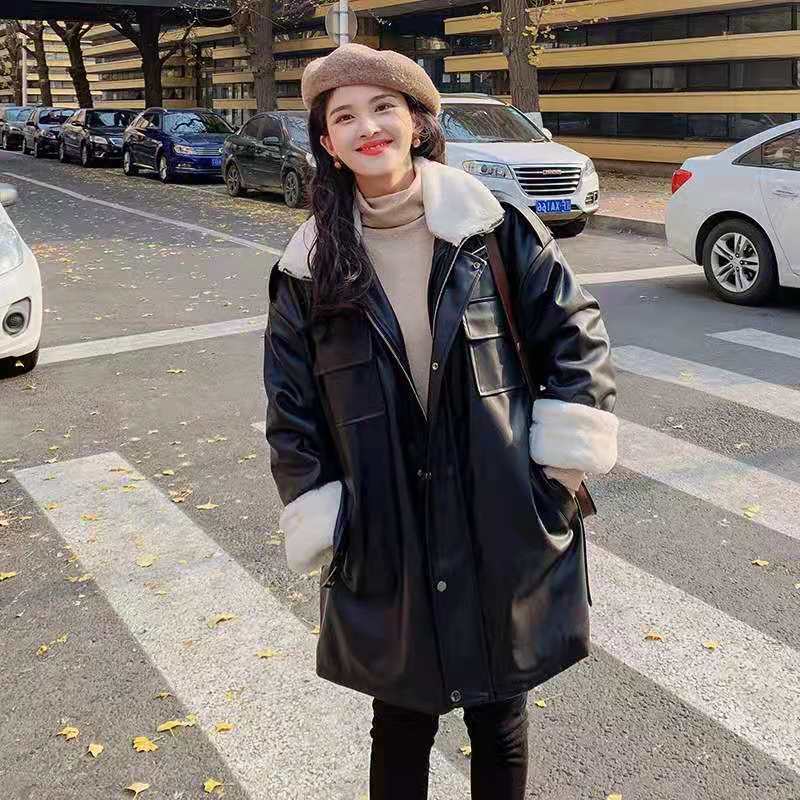 レトロ レザージャケット 秋冬 中綿コート レディース 裏起毛 ラムズフリース オーバーコートブルゾン