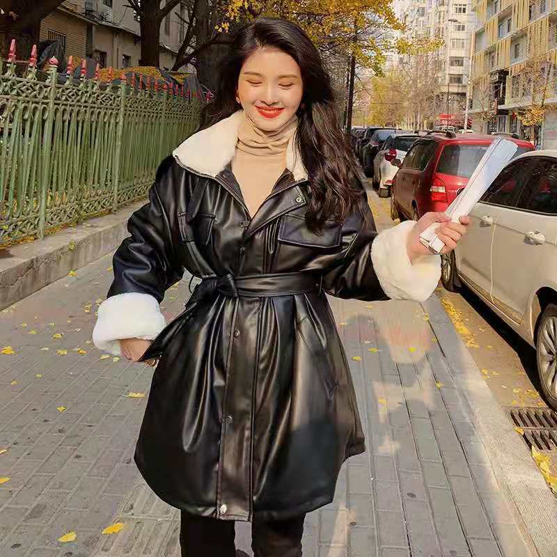 レトロ レザージャケット 秋冬 中綿コート レディース 裏起毛 ラムズフリース オーバーコートブルゾン