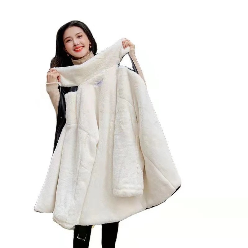 レトロ レザージャケット 秋冬 中綿コート レディース 裏起毛 ラムズフリース オーバーコートブルゾン