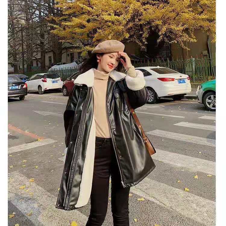 レトロ レザージャケット 秋冬 中綿コート レディース 裏起毛 ラムズフリース オーバーコートブルゾン