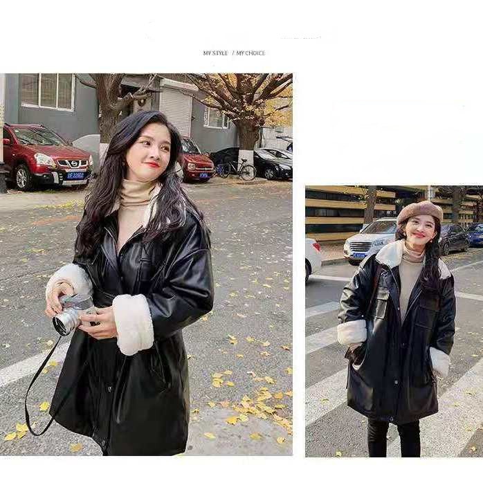 レトロ レザージャケット 秋冬 中綿コート レディース 裏起毛 ラムズフリース オーバーコートブルゾン