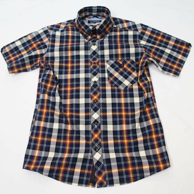 ネバートラスト OVER CHECK B.D. SS SHIRT Navy / White / Wine