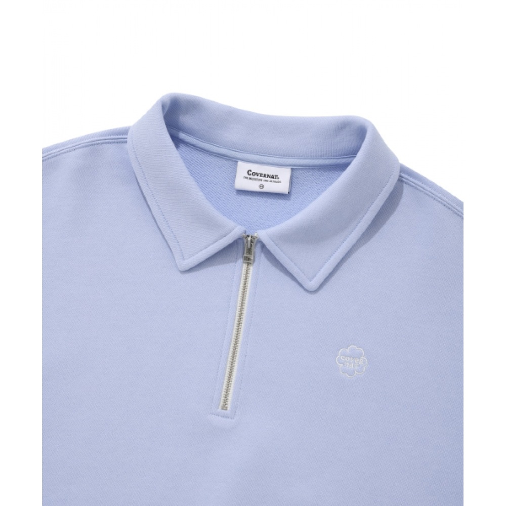 COVERNAT 女性用首輪ハーフジップアップスウェットシャツライトブルー