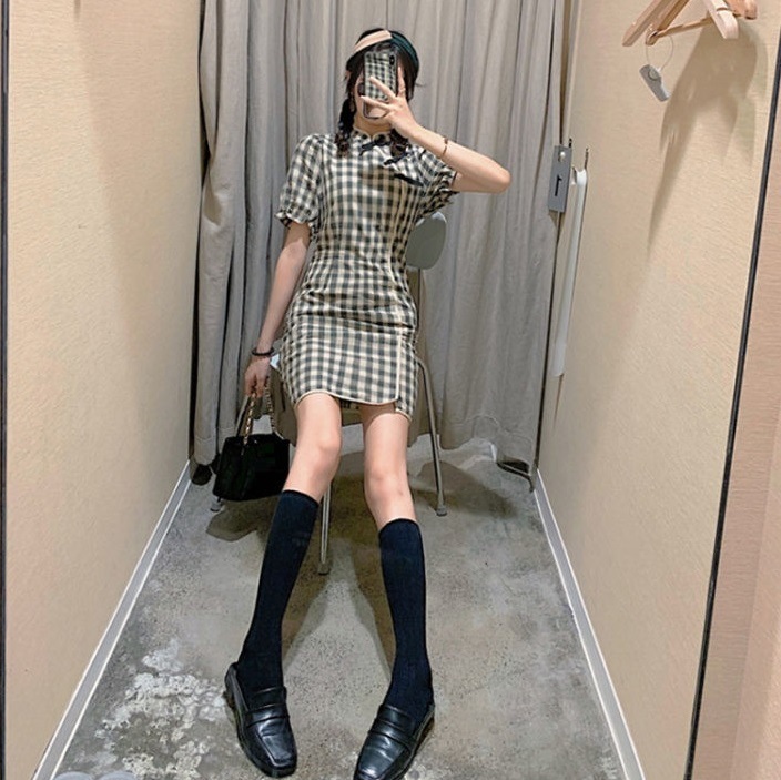 ワンピース ドレスワンピ チャイナドレス l ミニ丈 膝上 袖あり 半袖