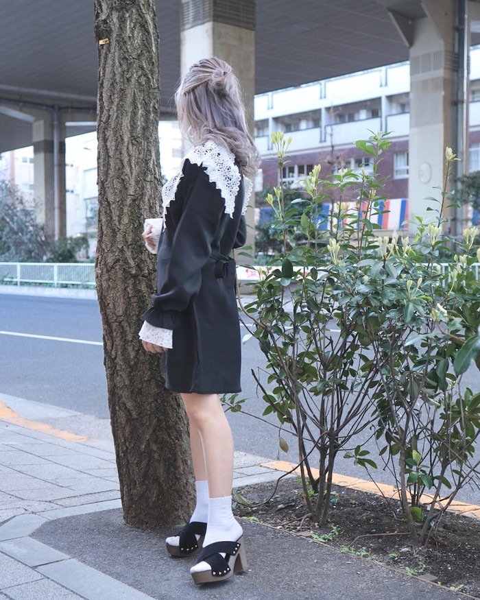 BIG COLLAR ONE PIECE ブラック 2サイズ SLY | BIG COLLOR ZIP UP 2P ショートワンピース (ワンピース