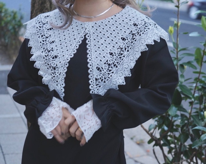 Big Lace Collar Onepiece (black) A,D,G レディース