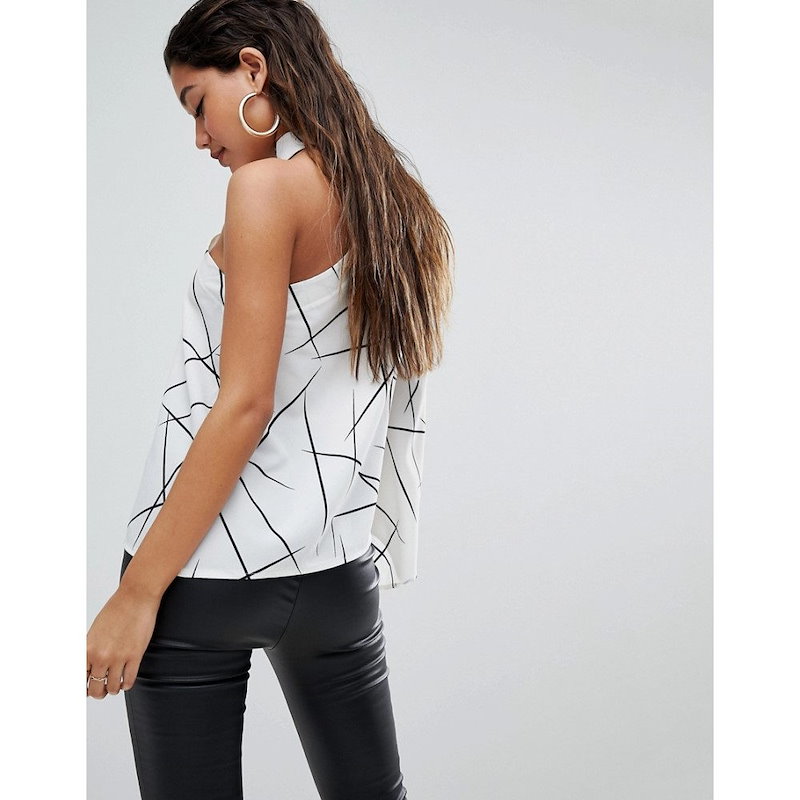パラレルライン レディース トップス【Parallel Lines Asymmetric Top With High Neck In Abstract Print】Black/white パラレルライン レディース トップス【Parallel Lines Asymmetric Top With High Neck In Abstract Print】Black/white