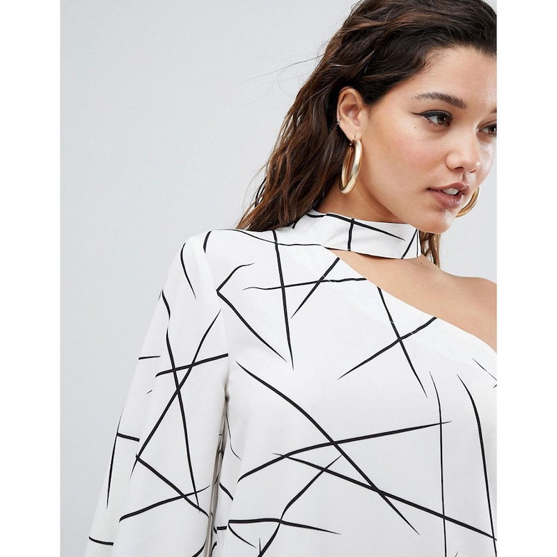 パラレルライン レディース トップス【Parallel Lines Asymmetric Top With High Neck In Abstract Print】Black/white パラレルライン レディース トップス【Parallel Lines Asymmetric Top With High Neck In Abstract Print】Black/white