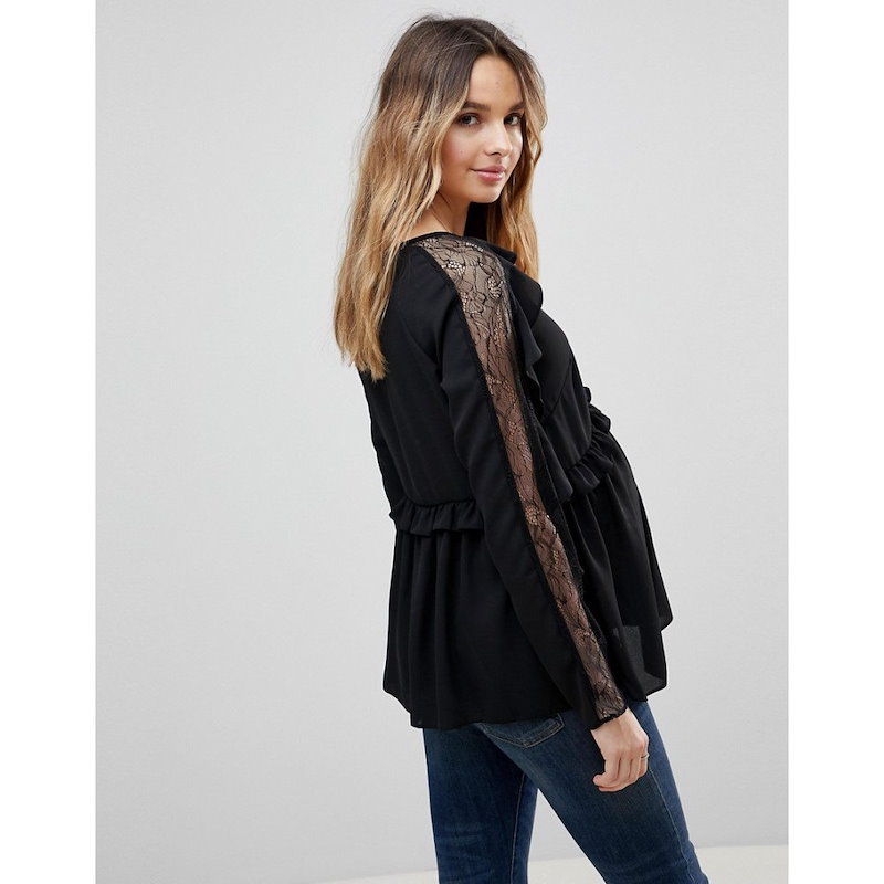 エイソス レディース トップス【ASOS MATERNITY Exclusive Lace Insert Top with Ruffle】Black エイソス レディース トップス【ASOS MATERNITY Exclusive Lace Insert Top with Ruffle】Black