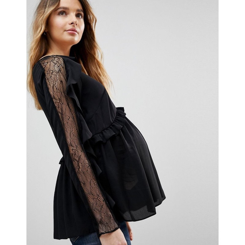 エイソス レディース トップス【ASOS MATERNITY Exclusive Lace Insert Top with Ruffle】Black エイソス レディース トップス【ASOS MATERNITY Exclusive Lace Insert Top with Ruffle】Black