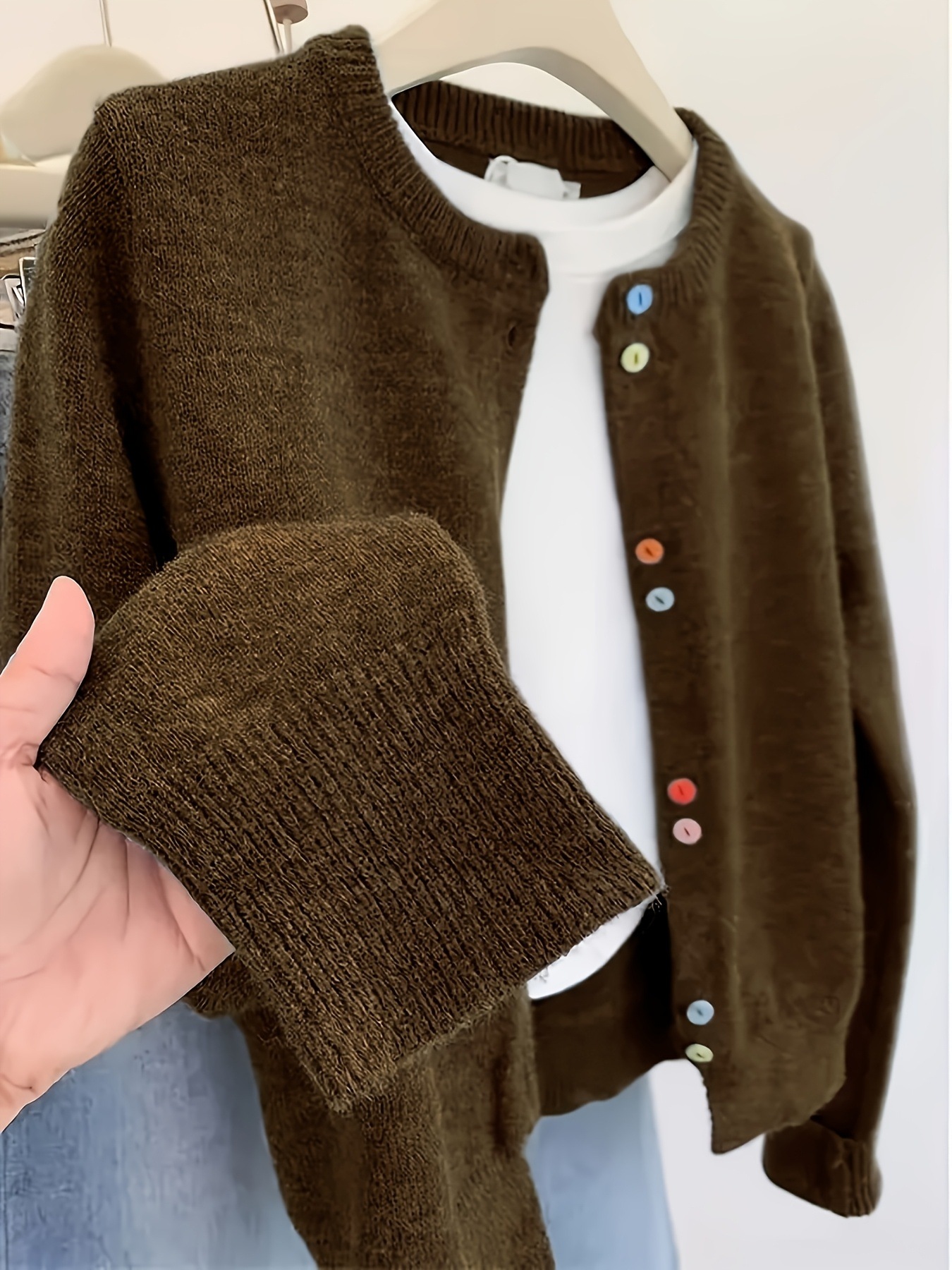 カラフルボタン付き グレー レディース カジュアルカーディガン ラウンドネック オープンフロント ソフト オールシーズン レイヤリング 手洗い ドライクリーニング可 透けない生地 カラフルボタン付き グレー レディース カジュアルカーディガン ラウンドネック オープンフロント ソフト オールシーズン レイヤリング 手洗い ドライクリーニング可 透けない生地