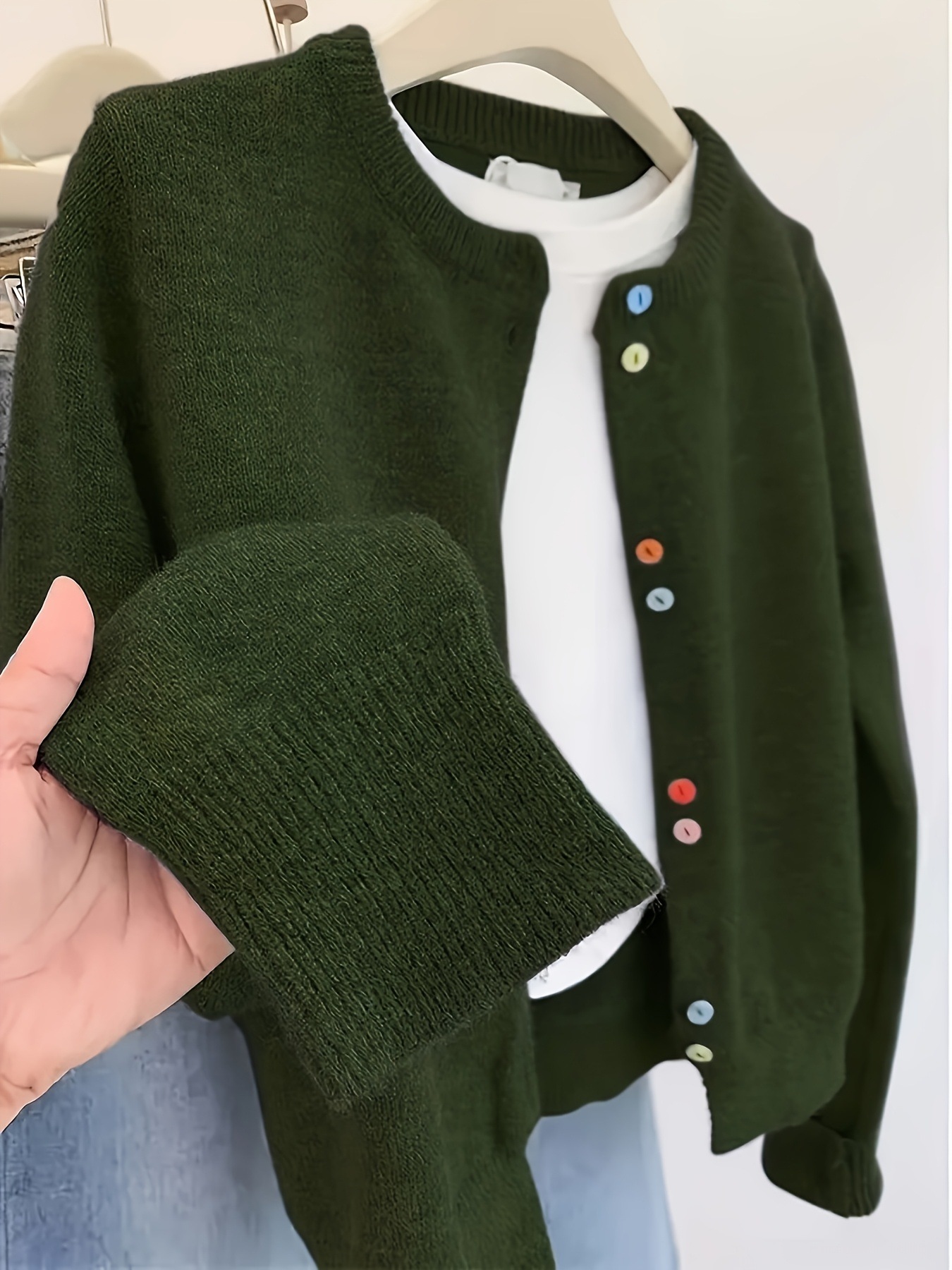 カラフルボタン付き グレー レディース カジュアルカーディガン ラウンドネック オープンフロント ソフト オールシーズン レイヤリング 手洗い ドライクリーニング可 透けない生地 カラフルボタン付き グレー レディース カジュアルカーディガン ラウンドネック オープンフロント ソフト オールシーズン レイヤリング 手洗い ドライクリーニング可 透けない生地