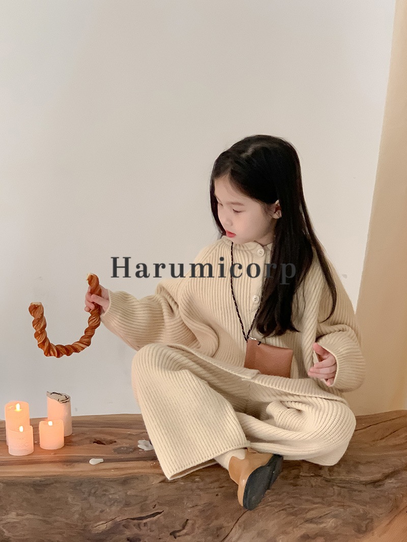 セットアップ キッズ 子供服 女の子 トップス 長袖 ニットセーター ロングパンツ 長ズボン 上下セット ジュニア おしゃれ 可愛い 春秋 韓国子供服 ベビー服 通学 通園 160cm 150 140