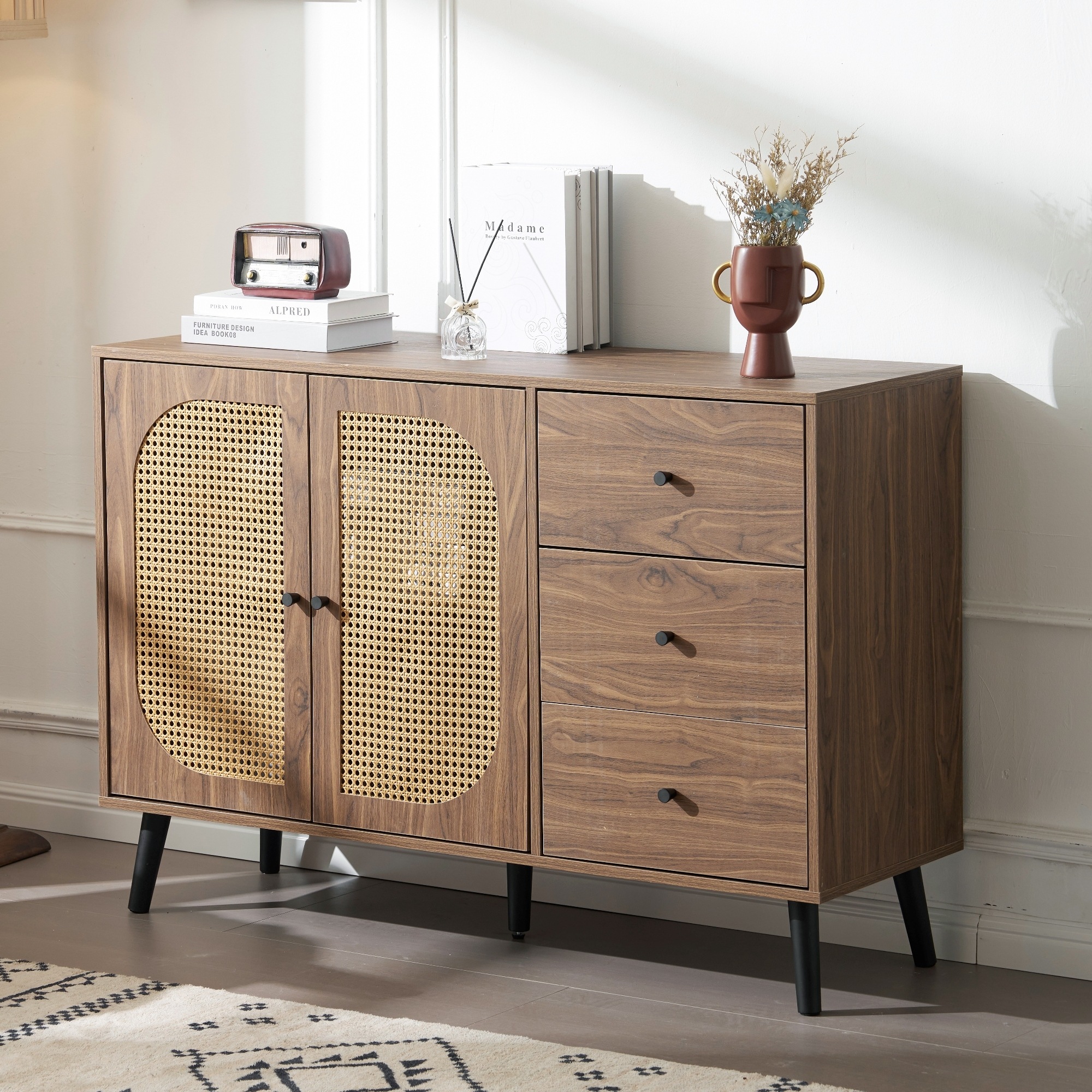 国内発送】キャビネット サイドボード チェストラタン調 ラタン風 3段