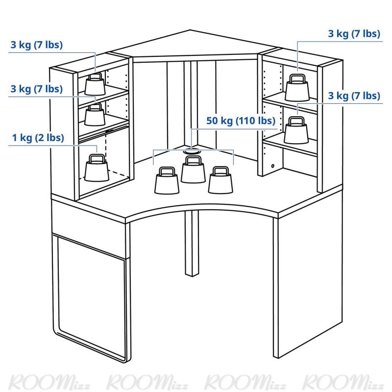 MICKE ミッケ コーナーワークステーション - ブラックブラウン 100x142 cm