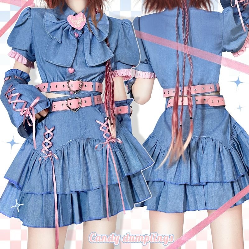 かわいい デニムスカート 量産型 服 上下セット ショート丈 ワンピース スカートセットアップ ギャル レトロ シャツ デニムワンピース ポンポンスカート ミニスカート レディース かわいい デニムスカート 量産型 服 上下セット ショート丈 ワンピース スカートセットアップ ギャル レトロ シャツ デニムワンピース ポンポンスカート ミニスカート レディース