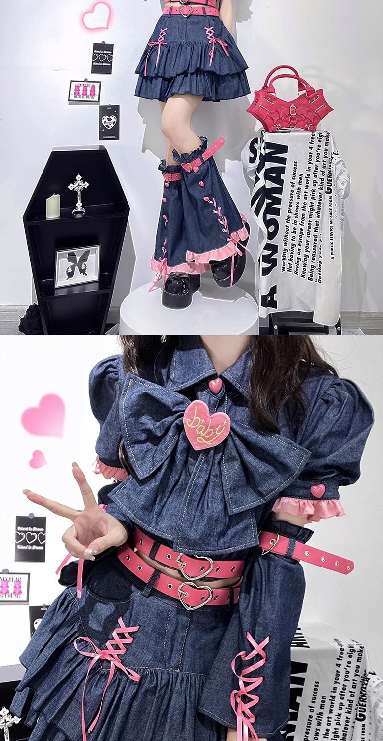 かわいい デニムスカート 量産型 服 上下セット ショート丈 ワンピース スカートセットアップ ギャル レトロ シャツ デニムワンピース ポンポンスカート ミニスカート レディース かわいい デニムスカート 量産型 服 上下セット ショート丈 ワンピース スカートセットアップ ギャル レトロ シャツ デニムワンピース ポンポンスカート ミニスカート レディース