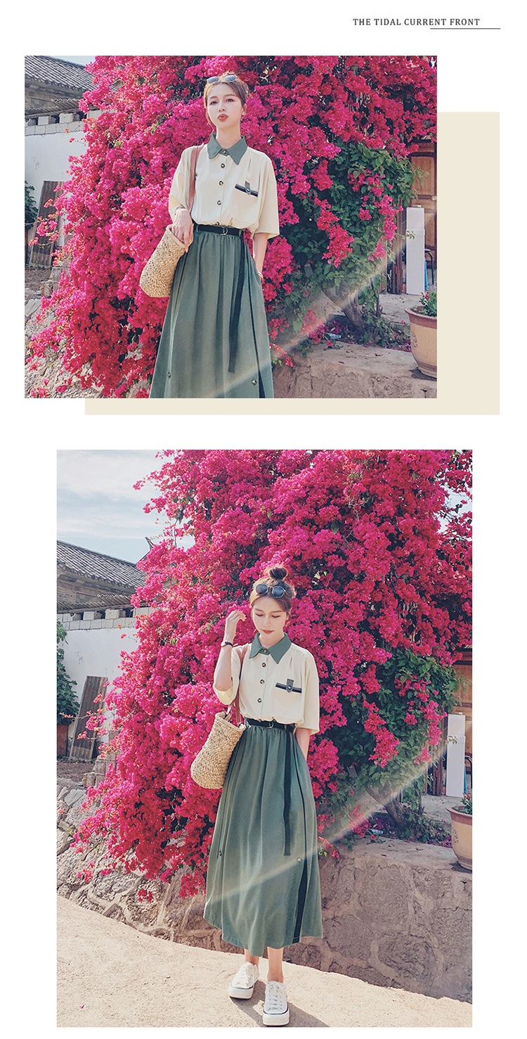 レトロ風 ワンピース ロング丈 袖あり 半袖 襟付き シャツカラー フレア デザイン ボタン 美ライン ニュアンス ベルト レイヤード バイカラー かわいい 大人可愛い きれいめ シンプル カジュアル レトロ風 ワンピース ロング丈 袖あり 半袖 襟付き シャツカラー フレア デザイン ボタン 美ライン ニュアンス ベルト レイヤード バイカラー かわいい 大人可愛い きれいめ シンプル カジュアル