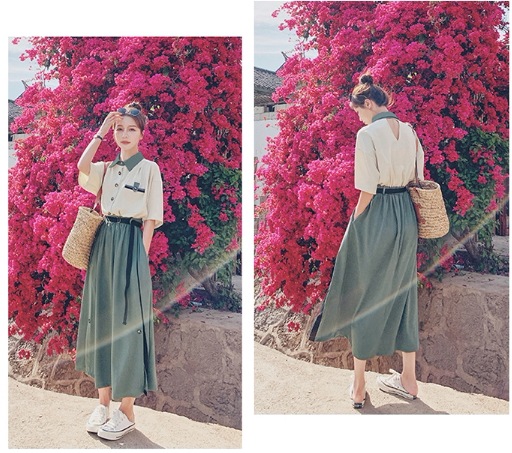 レトロ風 ワンピース ロング丈 袖あり 半袖 襟付き シャツカラー フレア デザイン ボタン 美ライン ニュアンス ベルト レイヤード バイカラー かわいい 大人可愛い きれいめ シンプル カジュアル レトロ風 ワンピース ロング丈 袖あり 半袖 襟付き シャツカラー フレア デザイン ボタン 美ライン ニュアンス ベルト レイヤード バイカラー かわいい 大人可愛い きれいめ シンプル カジュアル