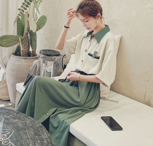 レトロ風 ワンピース ロング丈 袖あり 半袖 襟付き シャツカラー フレア デザイン ボタン 美ライン ニュアンス ベルト レイヤード バイカラー かわいい 大人可愛い きれいめ シンプル カジュアル レトロ風 ワンピース ロング丈 袖あり 半袖 襟付き シャツカラー フレア デザイン ボタン 美ライン ニュアンス ベルト レイヤード バイカラー かわいい 大人可愛い きれいめ シンプル カジュアル