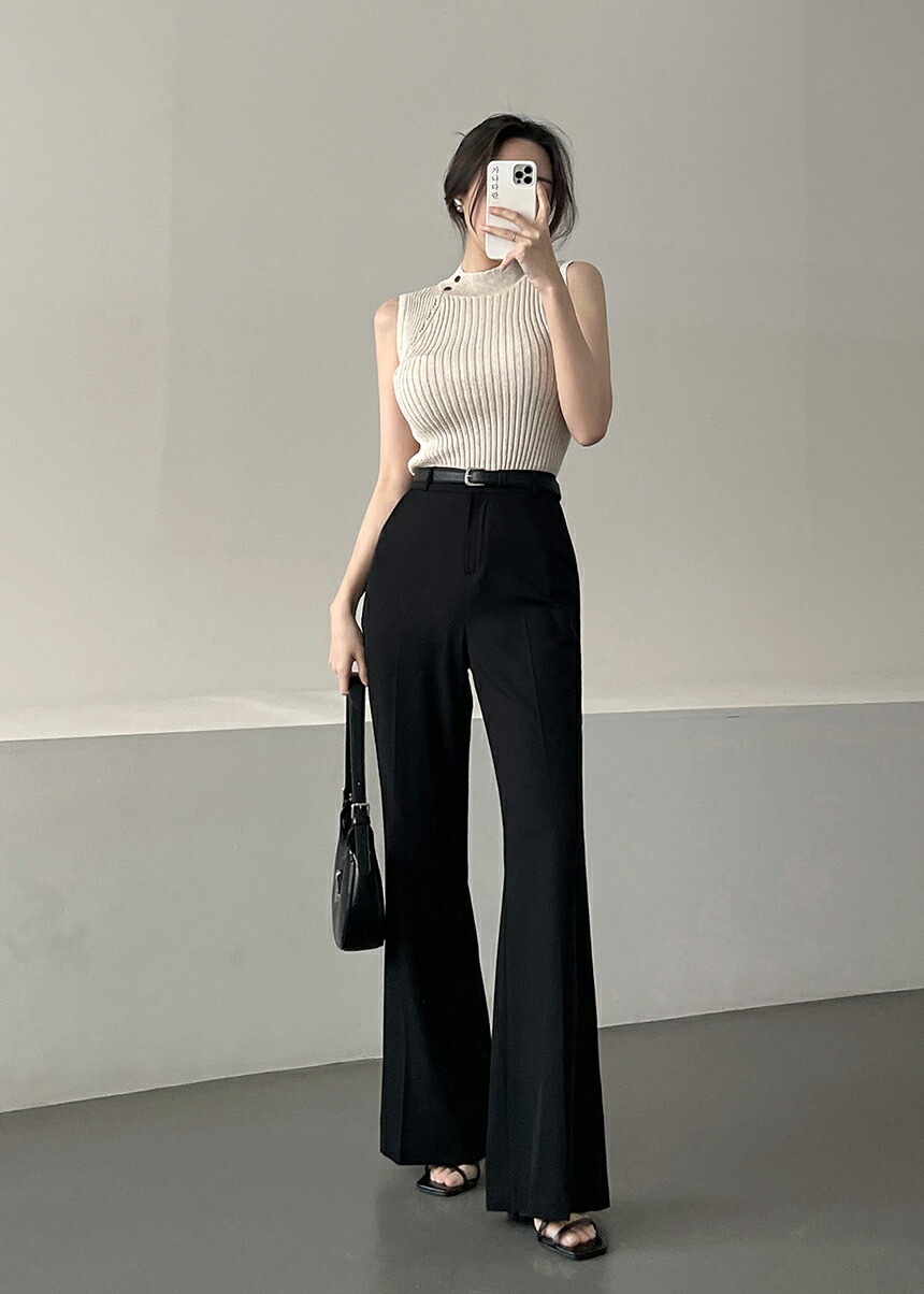 [メガ割りSALE]リネン混リブハーフネックダイアゴナルラインスリムニット