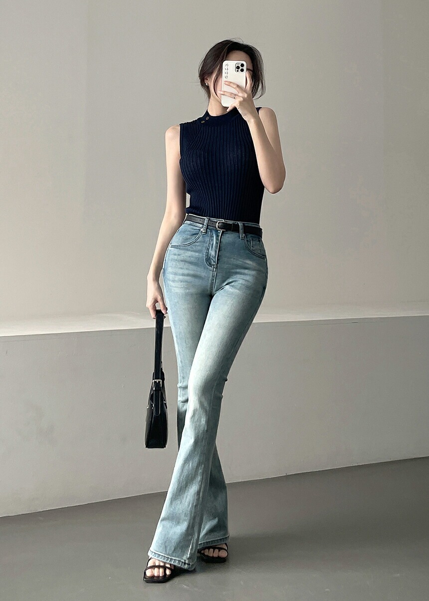 [メガ割りSALE]リネン混リブハーフネックダイアゴナルラインスリムニット