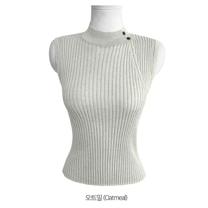 [メガ割りSALE]リネン混リブハーフネックダイアゴナルラインスリムニット