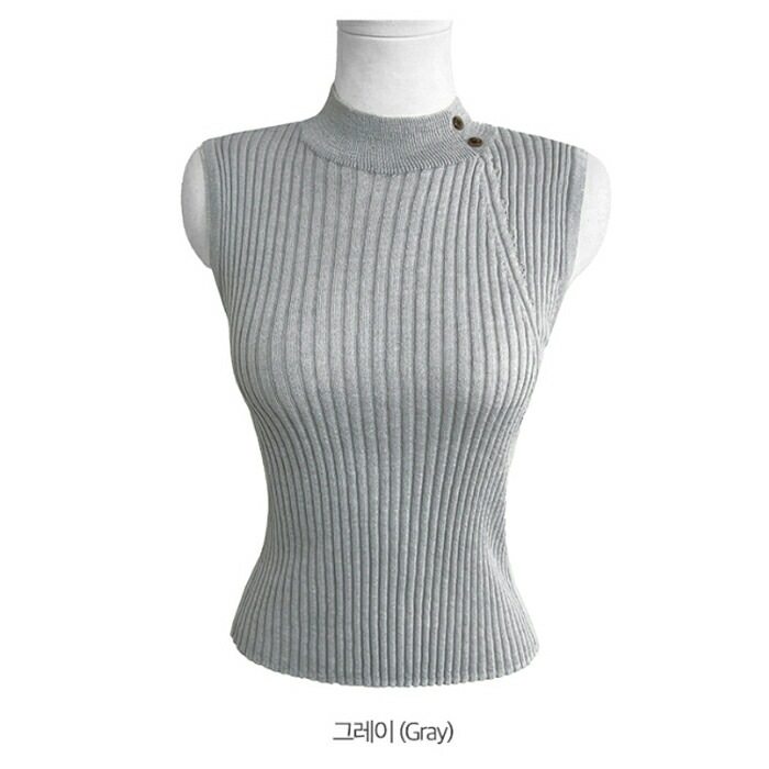 [メガ割りSALE]リネン混リブハーフネックダイアゴナルラインスリムニット