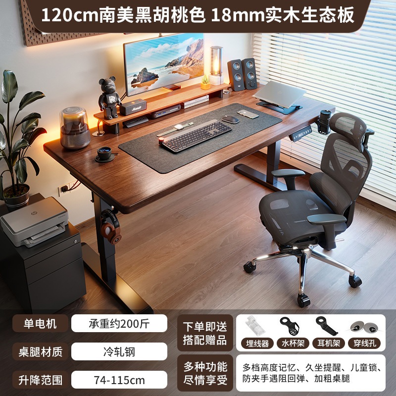 实木电动升降桌智能电脑桌可升降电竞桌子家用卧室书桌办公工作台 实木电动升降桌智能电脑桌可升降电竞桌子家用卧室书桌办公工作台