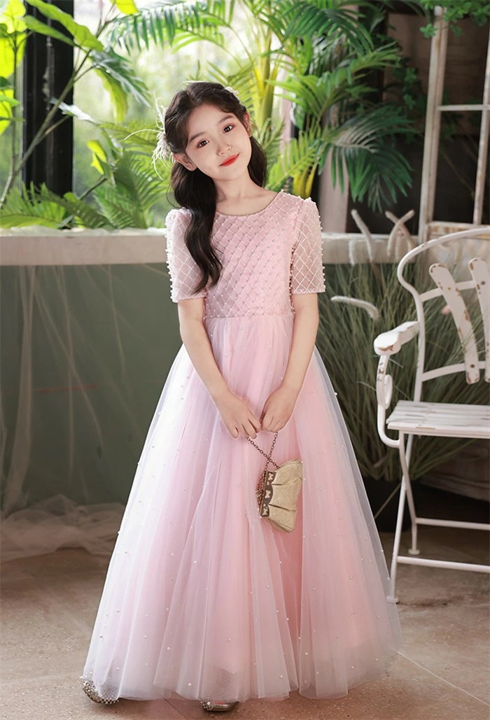 数量限定ピアノ発表会 ドレス 子供 女の子 ピンク 発表会ドレス 半袖 子ども ワンピース お祝い日 演奏会 音楽会 フォーマル 誕生日 撮影 パーティー ジュニア キッズ ロングドレス ロング 可愛