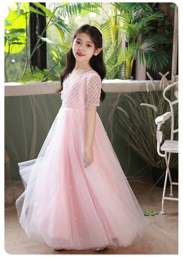 数量限定ピアノ発表会 ドレス 子供 女の子 ピンク 発表会ドレス 半袖 子ども ワンピース お祝い日 演奏会 音楽会 フォーマル 誕生日 撮影 パーティー ジュニア キッズ ロングドレス ロング 可愛